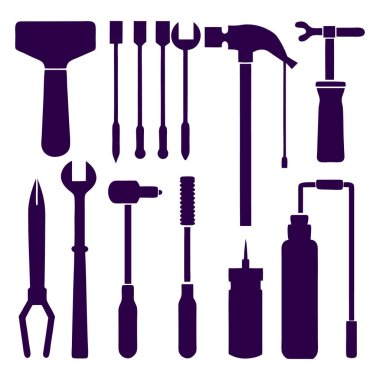 Beyaz arkaplanda farklı inşaat araçları ile ayarla