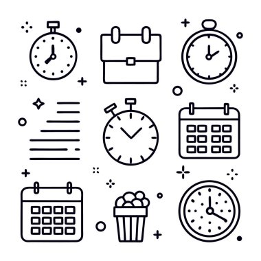 Zaman yönetim çizgisi simgeleri. zaman yönetimi vektör simgeleri