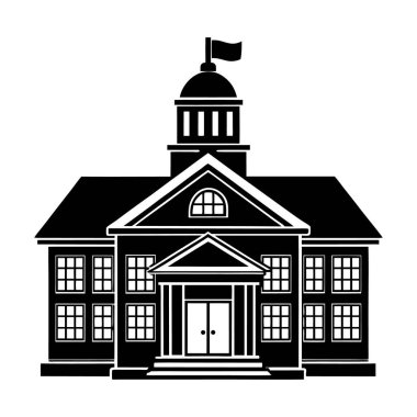 Kanada bayrağıyla ıssız bir okul binası.