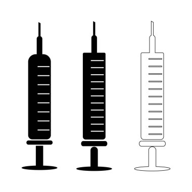 Şırınga ve aşı ikonu. Beyaz üzerine izole edilmiş vektör illüstrasyonu
