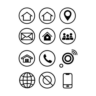 Kişi, telefon, akıllı telefon, e-posta, e-posta gibi 9 basit düzenlenebilir simge seti