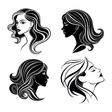 Güzel saç stiline sahip kadın yüzünün vektör kümesi
