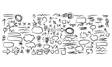 El çizimi konuşma baloncukları ve metin simgeleri kümesi