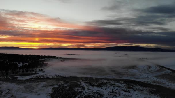 Flight Winter Farm Fields Dusk Sunset Colors — Stok video