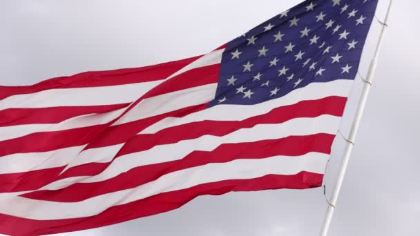 Large American Flag Flying Angle Use Entire Frame Slow Motion — 图库视频影像