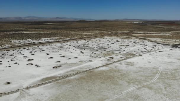 Pan Esquerda Sobre Sal Estéril Plana Área Playa Deserto Cravejado — Vídeo de Stock