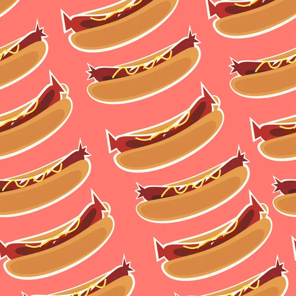 Hot Dogs. Patrón sin costuras. Vector hot dogs con mostaza . —  Fotos de Stock