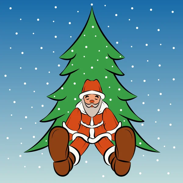 Santa is slapen onder de boom — Stockvector