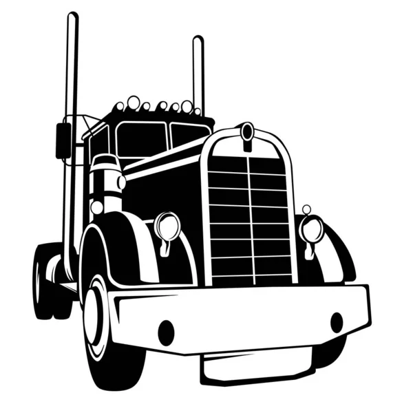 Usa Semi Truck Vooraanzicht Zwart Silhouet Vector Illustratie — Stockvector