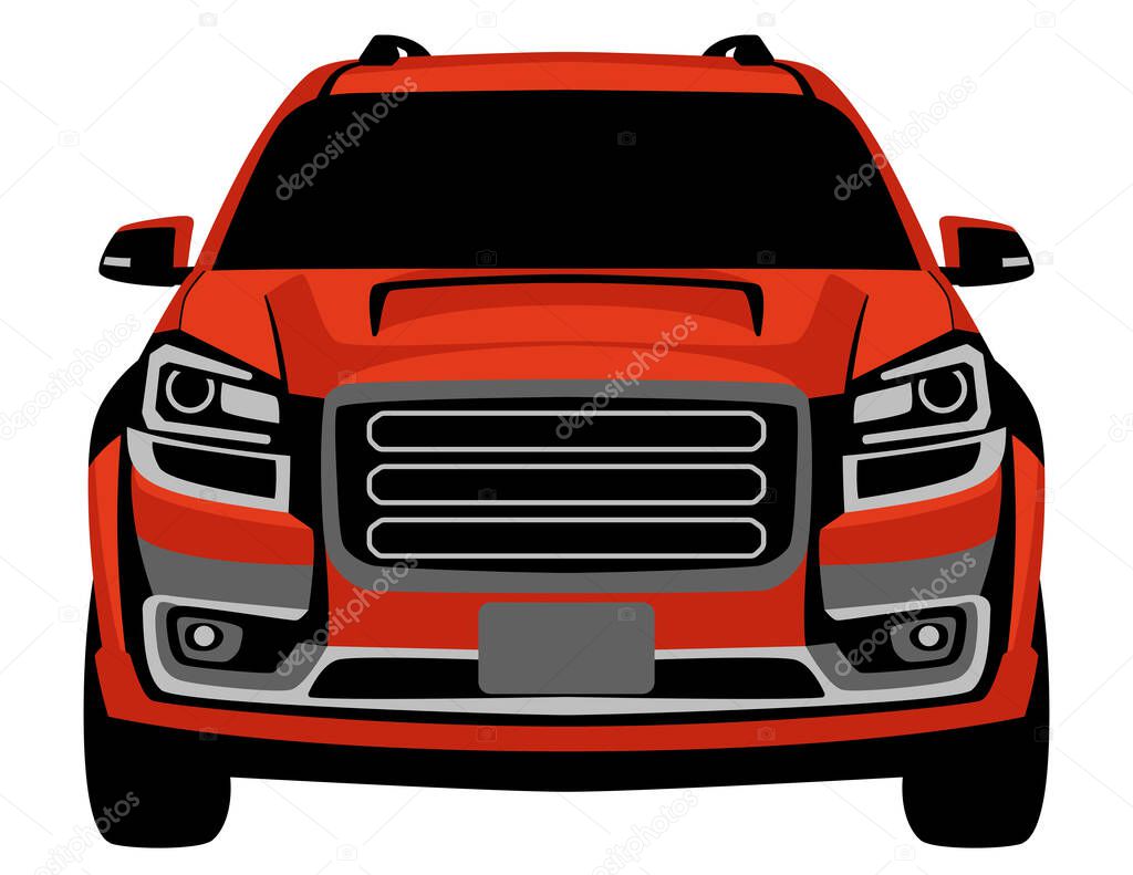 red crossover off road truck, vector illustration, front view, flat style