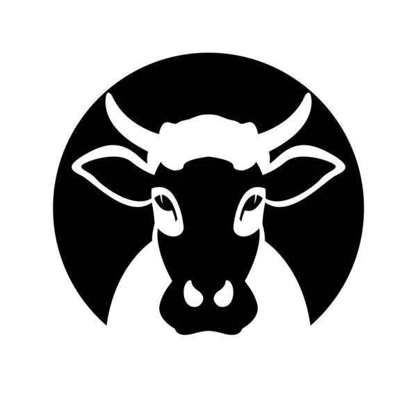Коровье Лицо Вид Спереди Векторная Иллюстрация Плоский Стиль Логотип — стоковый вектор