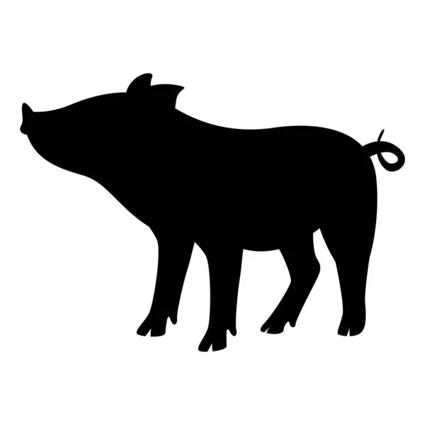 Αστείο Γουρούνι Διανυσματική Απεικόνιση Μαύρη Σιλουέτα Πλαϊνή Όψη — Διανυσματικό Αρχείο