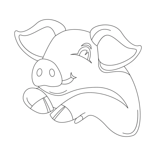 Funny Pig Vector Illustration Lining Draw Side View — Stock Vector