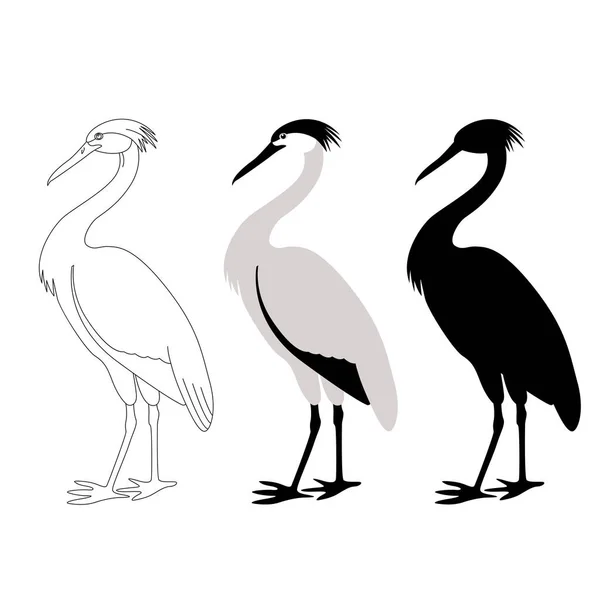 Heron Vector Illustration Flat Style Black Silhouette Profile View — Stock Vector