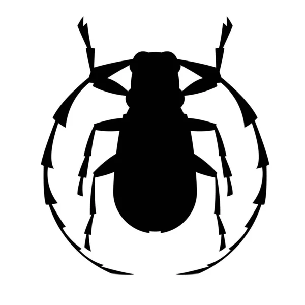 Woodcutter Beetle Vector Illustration Black Silhouette Front View — Stock Vector