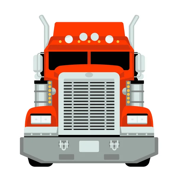 Rode Semi Vrachtwagen Vooraanzicht Vectorillustratie Platte Stijl — Stockvector
