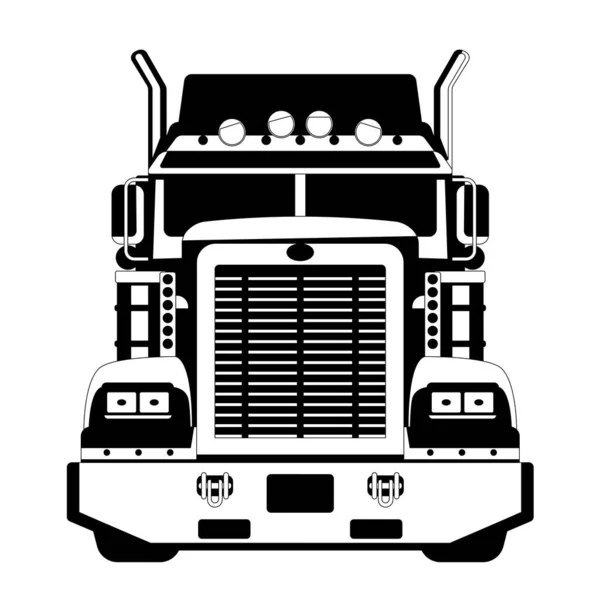 Semi Camion Vue Face Illustration Vectorielle Doublure Noire — Image vectorielle