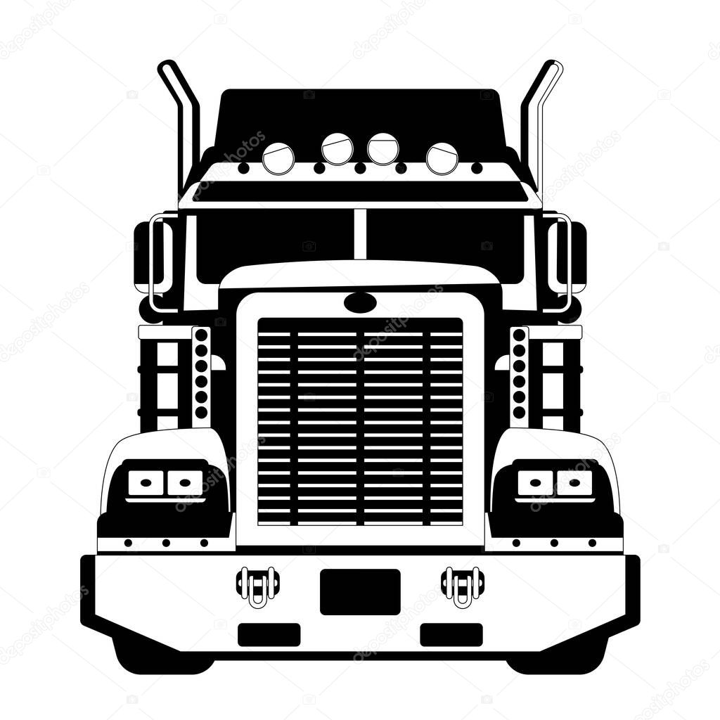 semi truck, front view, vector illustration, black lining