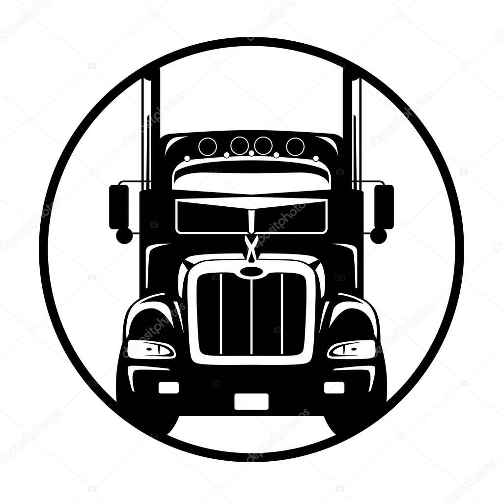 semi truck, front view, flat style, vector illustration