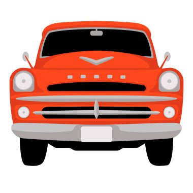 Eski klasik Amerikan arabası, vektör çizimi, düz stil, ön manzara.