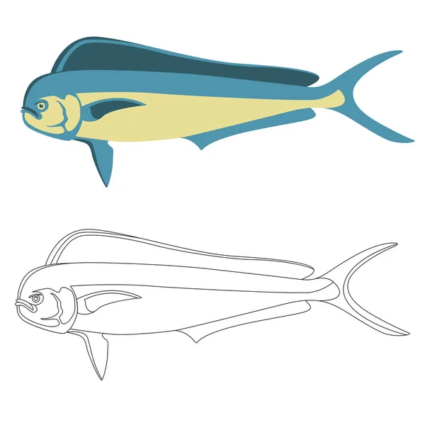 Dorado Fisch Vektorillustration Flacher Stil Seitenansicht Silhouette — Stockvektor