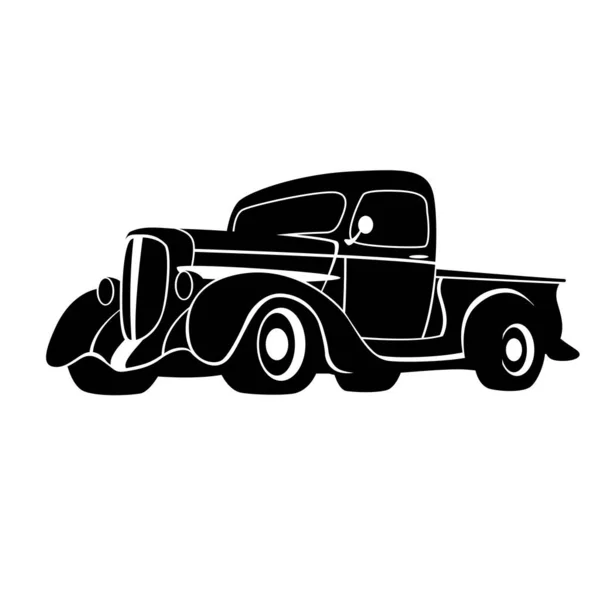 Vendimia Pickup Coche Vector Ilustración Silueta Negro — Vector de stock