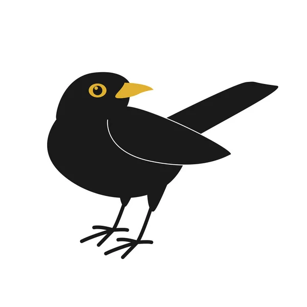 Чорний Птах Векторні Ілюстрації Плоский Стиль Вид Збоку — стоковий вектор
