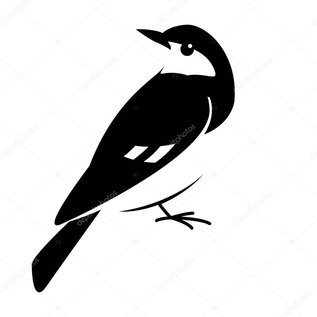 blue bird, vector illustration,  black silhouette, side view