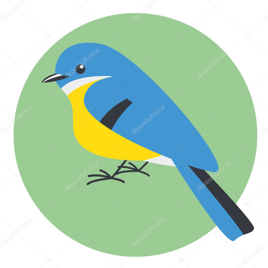 blue bird, vector illustration, flat style, side view