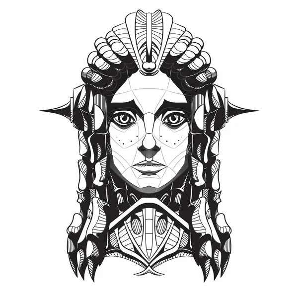 Sad robot girl with soulful eyes and cute freckles Stock Illustration