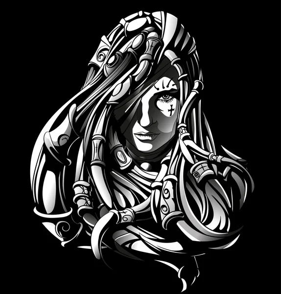 Long haired witch with tattoos and bracelets in her hair Royalty Free Stock Illustrations