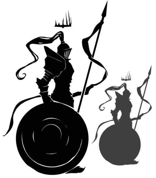 Black Silhouette Knight Long Spear Which Flag Fixed Leans Huge Royalty Free Stock Vectors