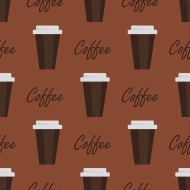 Kahve çekirdekleri ve fincanlarla kusursuz bir arka plan. Vektör illüstrasyonu.