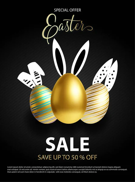 Easter Sale White Black Rose Gold Poster Flyer Design Eggs — Stock Vector