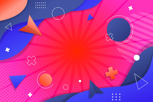 Нео-Мемфис, паровая стиль красочный фон с геометрическими формами и объектами - кресты, зигзаги, треугольники, круги и т.д..