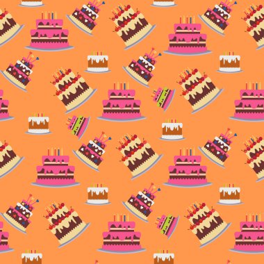 Pastalarla kusursuz bir arka plan. Doğum günü partisi geçmişi. Vektör illüstrasyonu