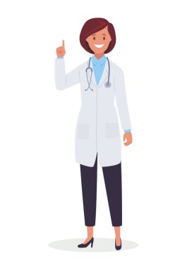 Doktor işaret parmağıyla işaret ediyor. Düz bir şekilde vektör illüstrasyonu.