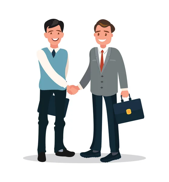 Business Handshake Two Men Official Attire Successfully Conclude Agreements Transaction — Stock Vector