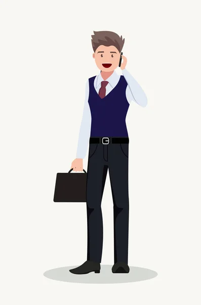 Biznesmen Człowiek Rozmawia Przez Telefon Płaska Konstrukcja Ilustracja Wektorowa Stylu — Wektor stockowy