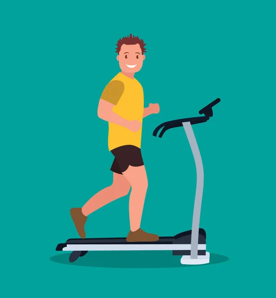 一个人在跑步机上跑步 健康的生活方式 用扁平的方式表示矢量图解 — 图库矢量图片