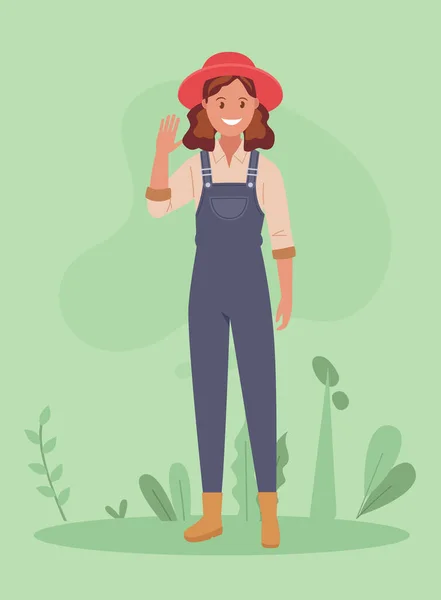 Het Boerenmeisje Zwaait Met Haar Hand Vector Illustratie Een Platte Rechtenvrije Stockillustraties