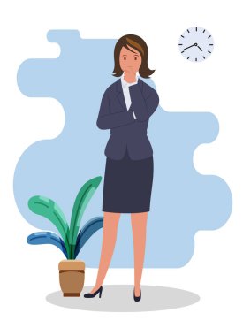 Kadın düşünüyor. Bir karar veriyorum. Düz bir şekilde vektör illüstrasyonu.