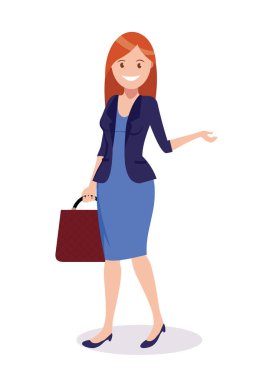 Evrak çantalı iş kadını. Ofis çalışanı. Düz stil vektör çizim.