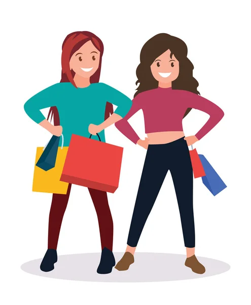 Dos Mujeres Felices Van Compras Gran Venta Ilustración Vectorial — Vector de stock