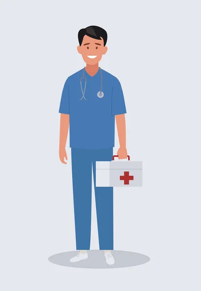 Médecin Masculin Avec Stéthoscope Uniforme Illustration Vectorielle Dans Style Plat — Image vectorielle