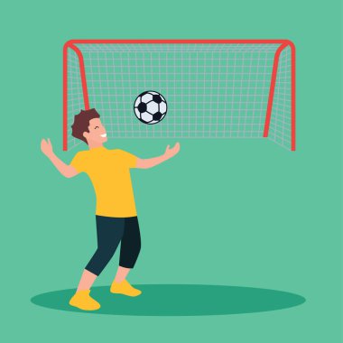 Futbolcu, topa vuruyor. Düz tasarımın vektör illüstrasyonu.