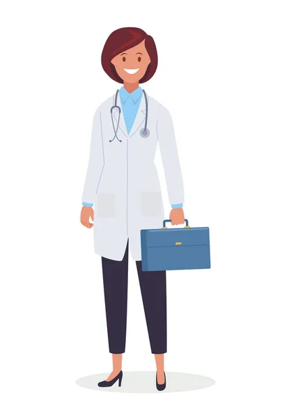 Une Femme Médecin Avec Stéthoscope Uniforme Illustration Vectorielle Dans Style — Image vectorielle