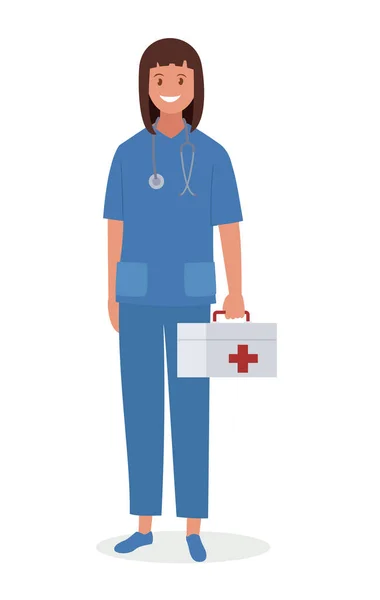 Une Femme Médecin Avec Stéthoscope Uniforme Illustration Vectorielle Dans Style — Image vectorielle