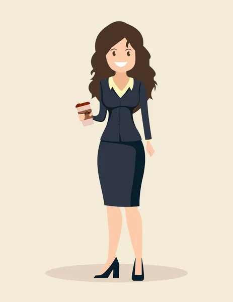 Eine Moderne Junge Frau Trinkt Unterwegs Ihren Morgenkaffee Aus Einer — Stockvektor