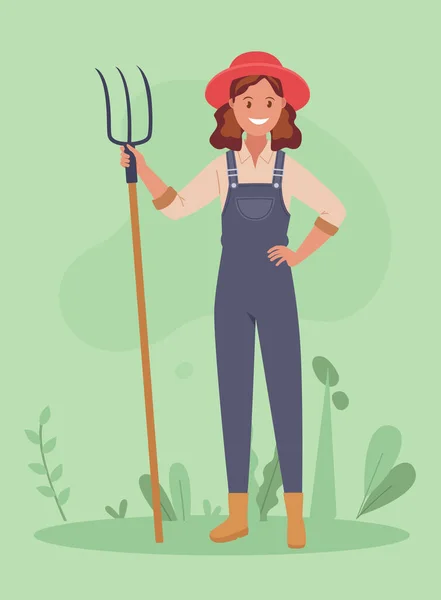 Landbouwwerkzaamheden Een Vrouw Werkt Tuin Met Een Hooivork Vector Illustratie Stockvector